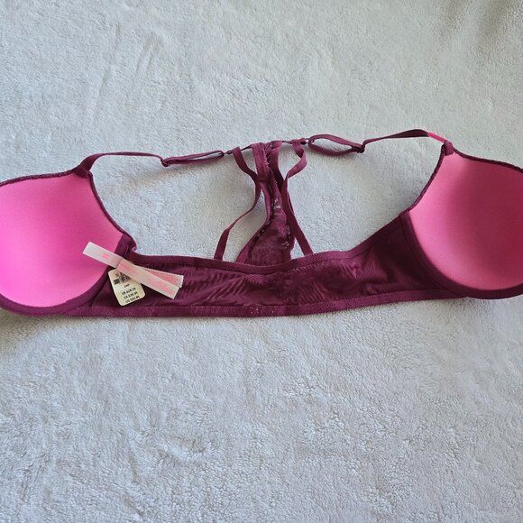 NWT VS PINK lightly lined Lace front closure racerback bra 34D Mauve - Picture 3 of 4